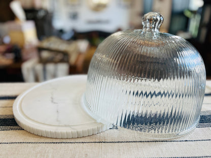 Marble & Ribbed Glass Cloche Serving Platter