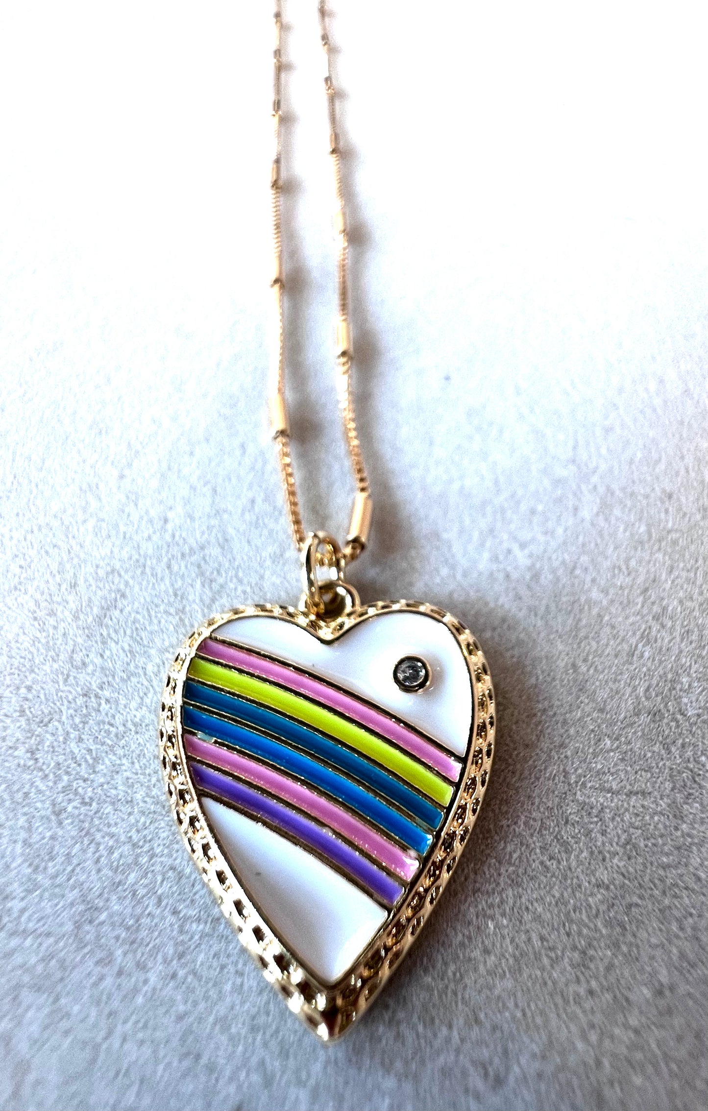 Rainbow Enamel Heart 18kt Gold Fill Necklace