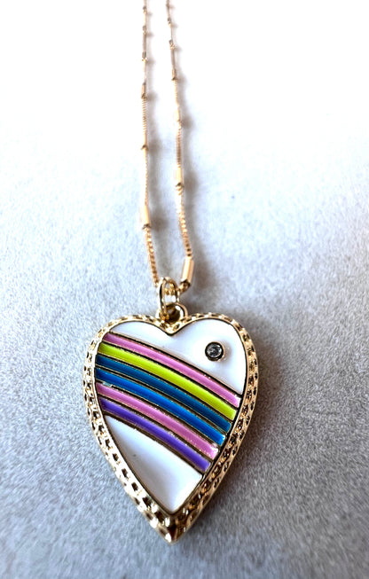 Rainbow Enamel Heart 18kt Gold Fill Necklace