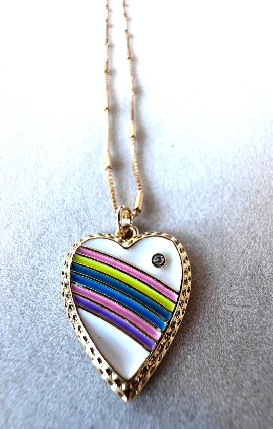 Rainbow Enamel Heart 18kt Gold Fill Necklace