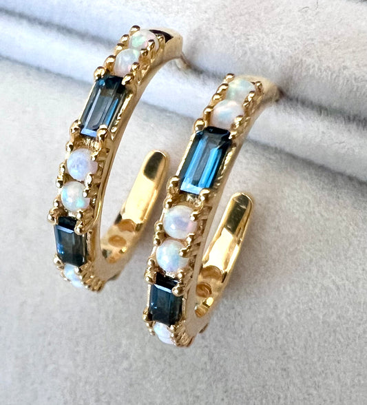 London Blue Topaz & Opal Hoops