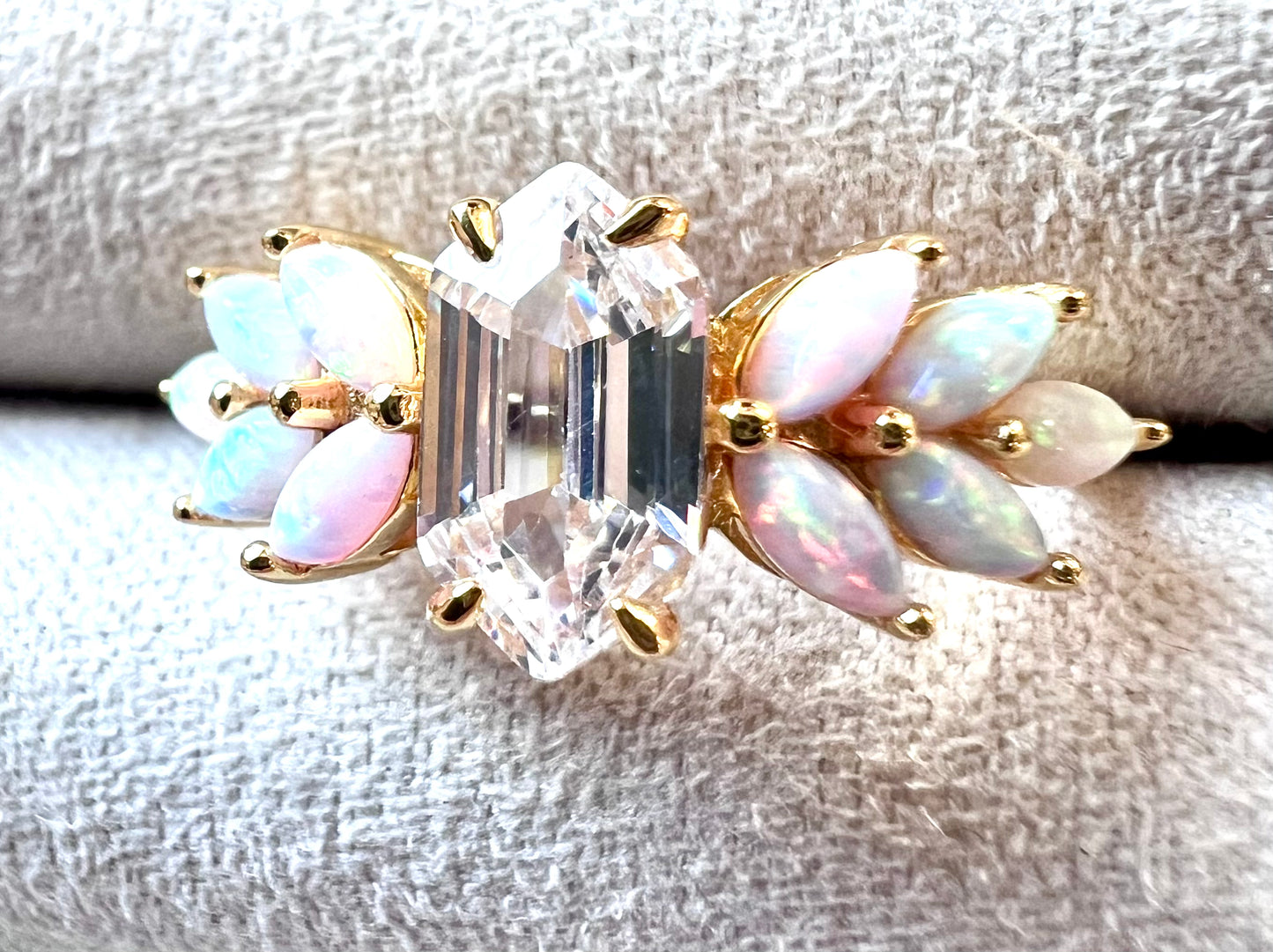 Topaz & Pink Ombre Lab Opal Lotus 18kt Gold Vermeil Ring - Size 6