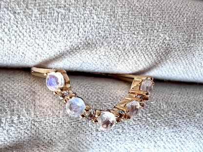 Rainbow Moonstone & Topaz Arc Ring, Size 5
