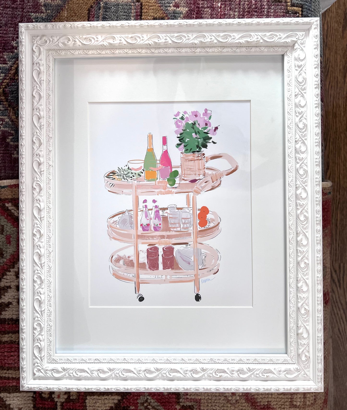 Bar Cart Framed Art Print by Rebecca Meixner