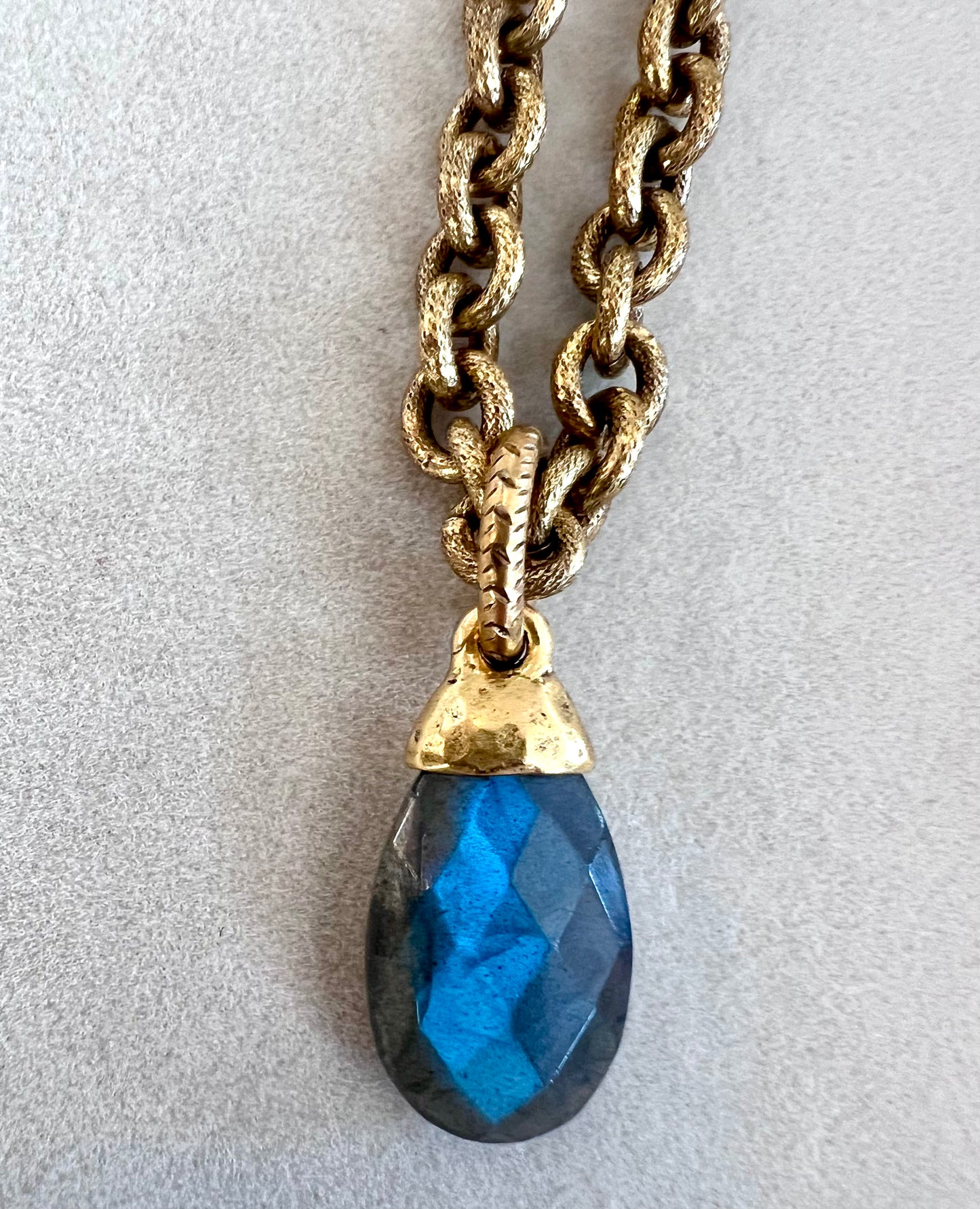 Labradorite Briolette Pendant on 12K Gold Finish Necklace - Two