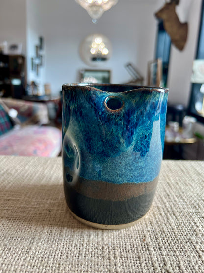 Blue Ombre Cup with Straw Hole- Handmade by Ceramic Artist Natalie Zelman