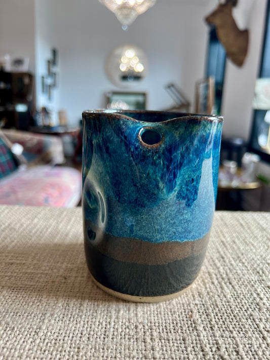 Blue Ombre Cup with Straw Hole- Handmade by Potter Natalie Zelman