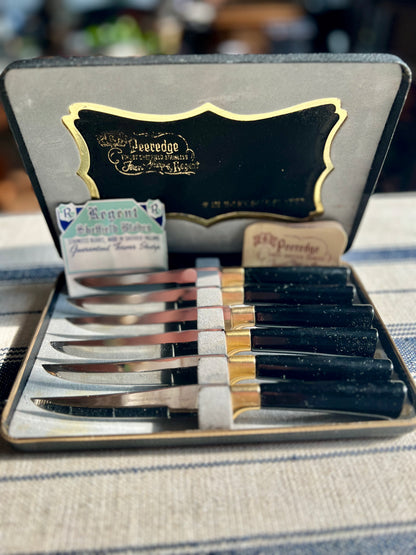 24kt Gold Plate Peeredge Regent Sheffield Steak Knife Set of 6 - Made in England