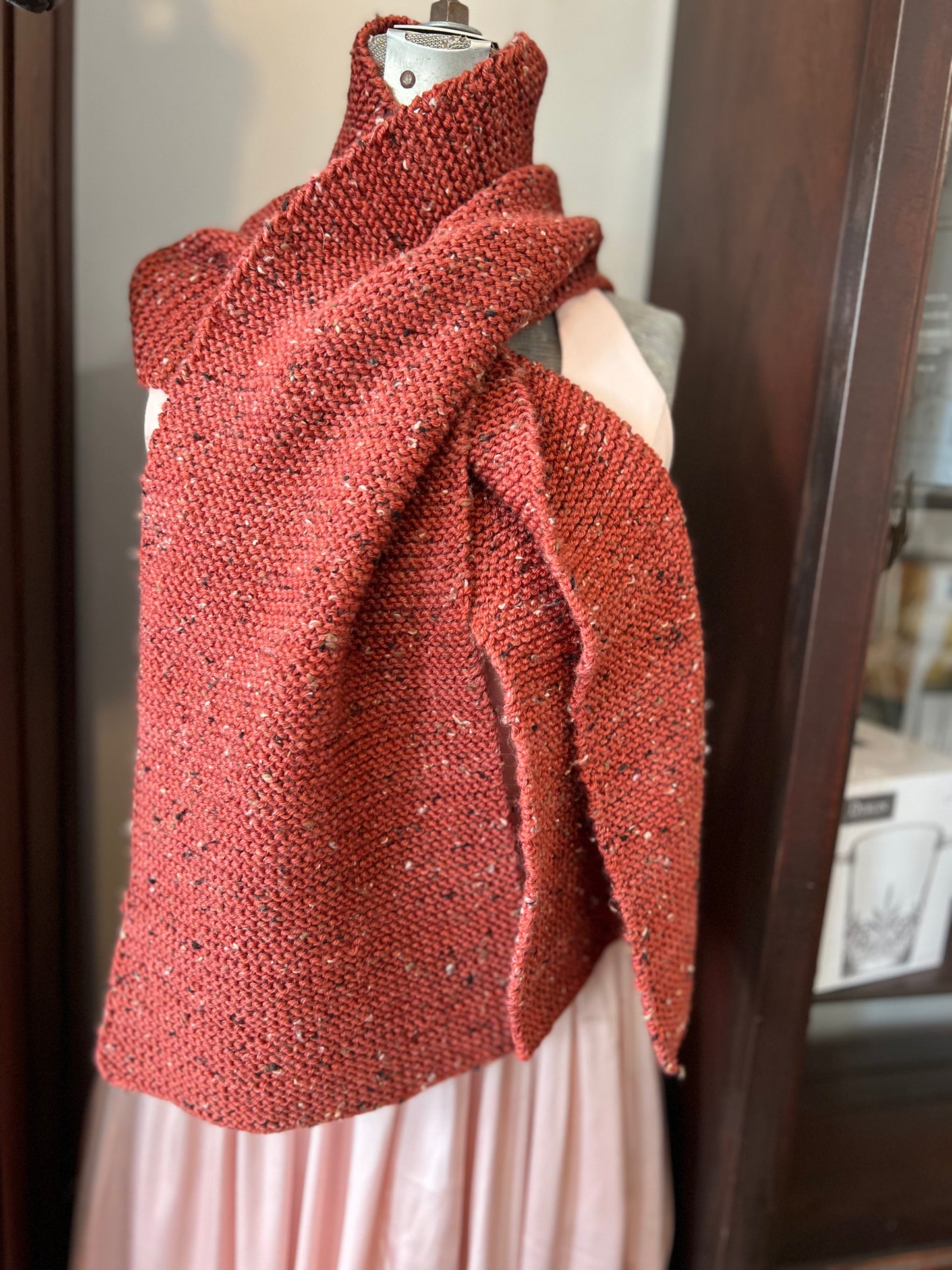 Hand Knit Soft Wool Scarf in Burnt Sienna