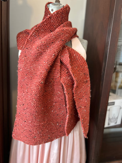 Hand Knit Soft Wool Scarf in Burnt Sienna