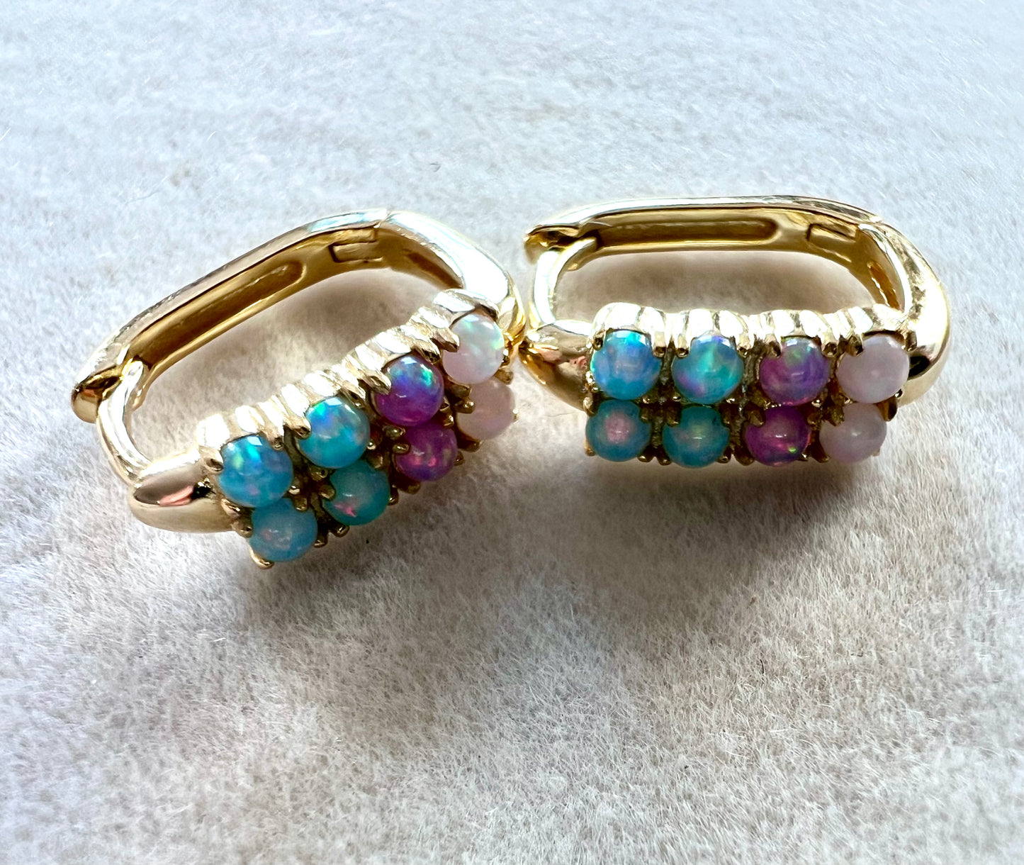 Blue & Pink Lab Opal Ombre & 18kt Gold Vermeil Huggies