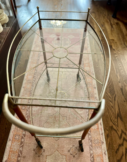 Vintage Mid Century Modern Brass & Wood Bar Cart