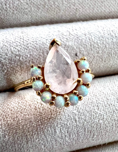 Rainbow Moonstone & Opals Ballerina Ring, Size 6