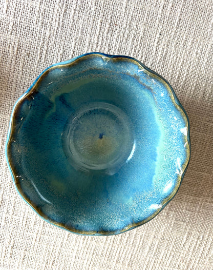 Light Blue Wavy Bowl - Handmade by Ceramic Artist Natalie Zelman