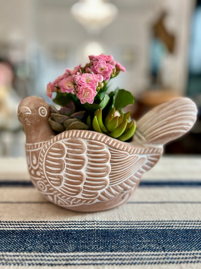 Handmade Terracotta Turtle Dove Planter Pot With Succulents