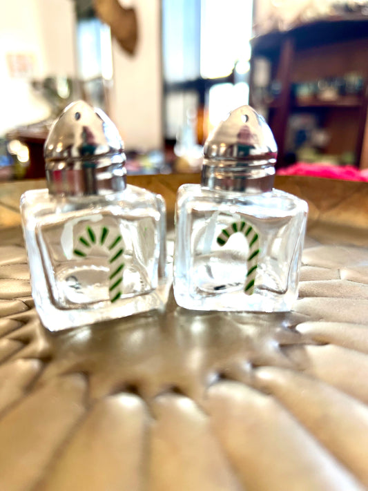 Green Candy Canes Small Hand-painted Salt & Pepper Shaker Set by Carol Moore