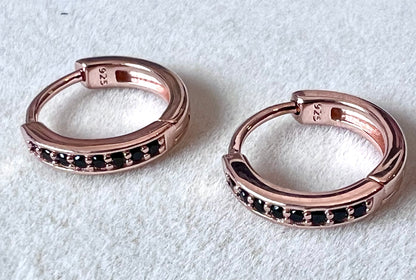 Black Diamonds in 14kt Rose Gold Vermeil Hoops
