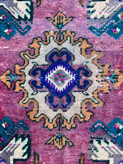 Turquoise & Plum Medallion Vintage Turkish Oushak Rug
