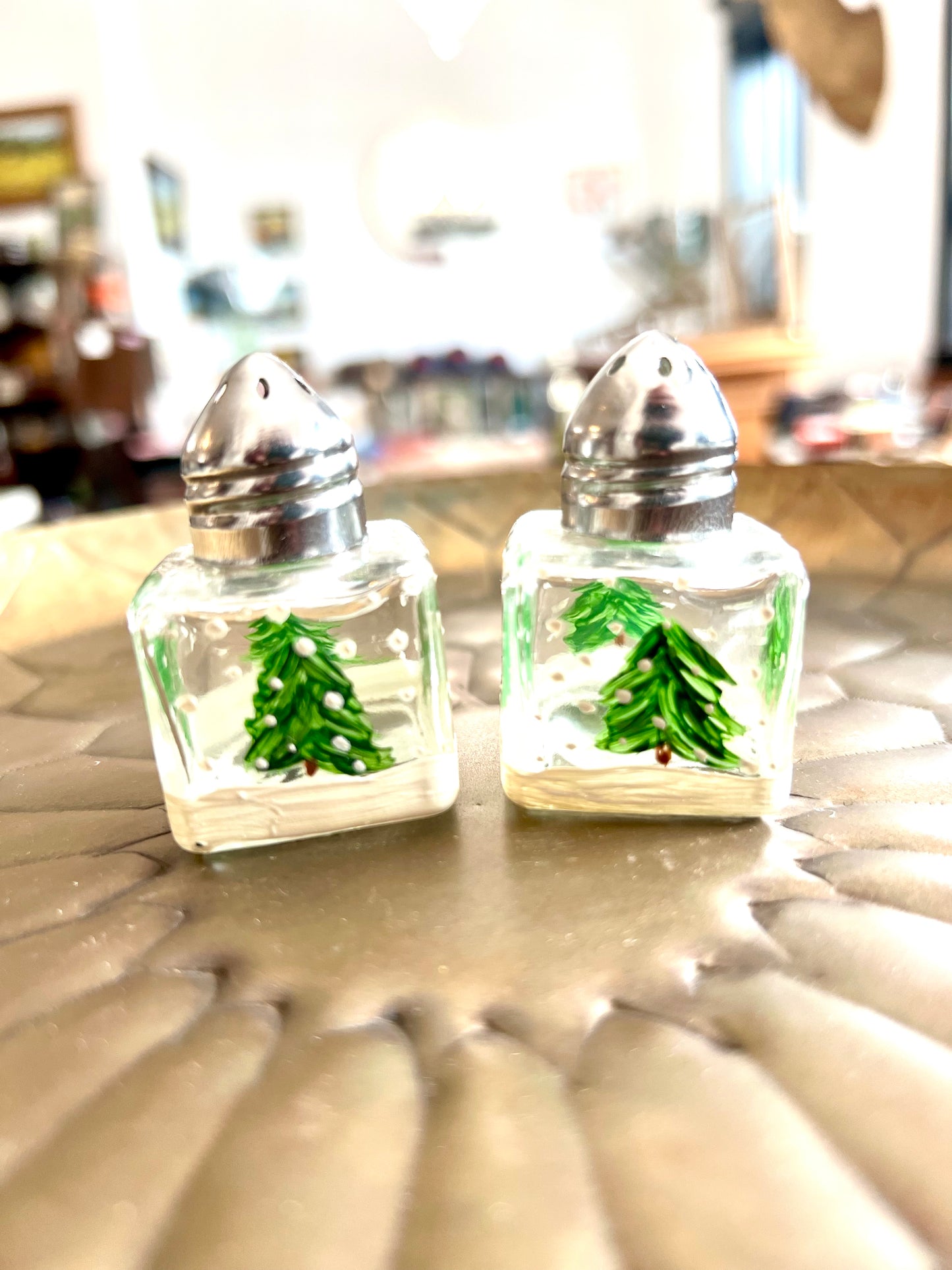 Winter Forest Small Hand-painted Salt & Pepper Shaker Set by Carol Moore