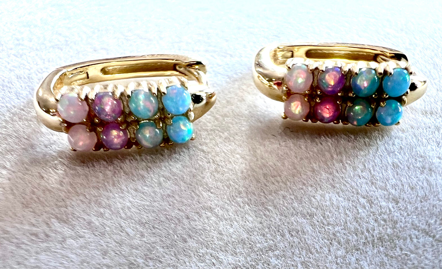 Blue & Pink Lab Opal Ombre & 18kt Gold Vermeil Huggies