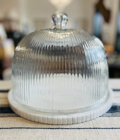Marble & Ribbed Glass Cloche Serving Platter