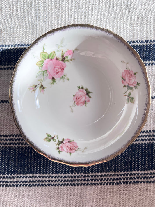 Dessert & Fruit Bowl - Canonsburg Pink Rose China with 22KT Gold Trim Heirloom Set Circa 1950-1960s