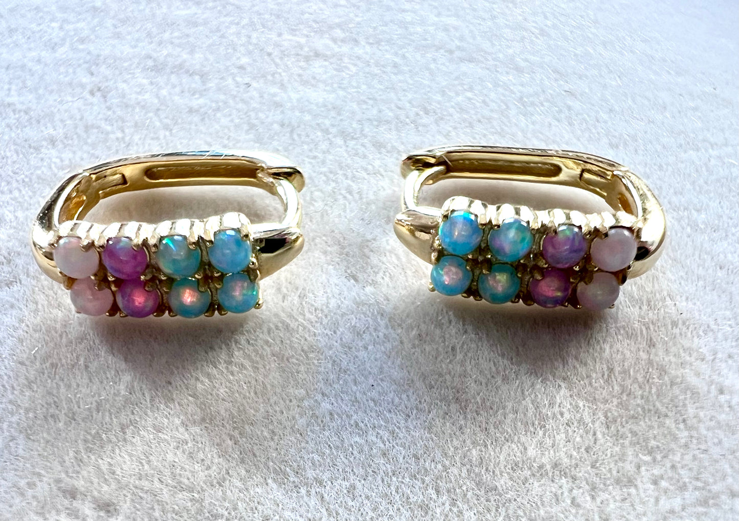Blue & Pink Lab Opal Ombre & 18kt Gold Vermeil Huggies