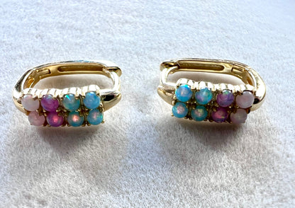 Blue & Pink Lab Opal Ombre & 18kt Gold Vermeil Huggies