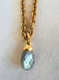 Labradorite Briolette Pendant on 12kt Gold Finish Necklace