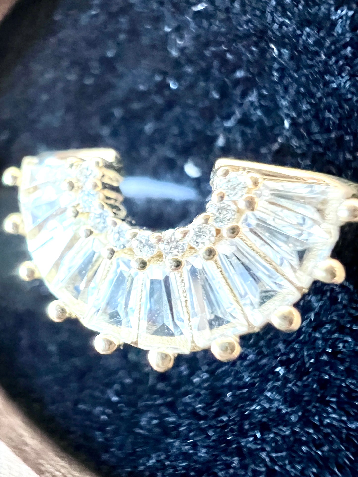 Diamond & White Topaz Baguette Solid 14kt Gold Arc Ring - Size 6