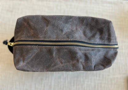 Dark Brown Waxed Canvas Toiletry Bag/Dopp Kit