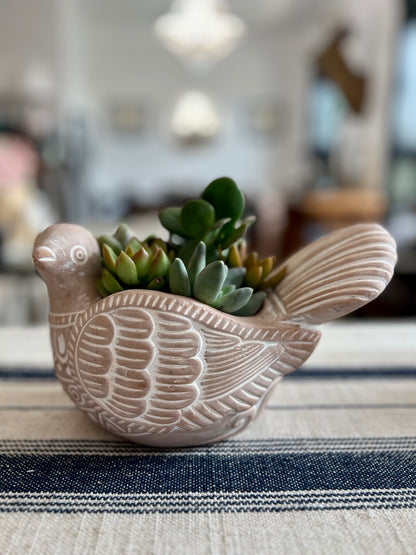Handmade Terracotta Turtle Dove Planter Pot With Succulents