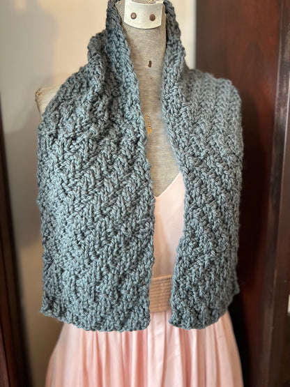 Hand Knit Soft Wool Scarf in Soft Gray