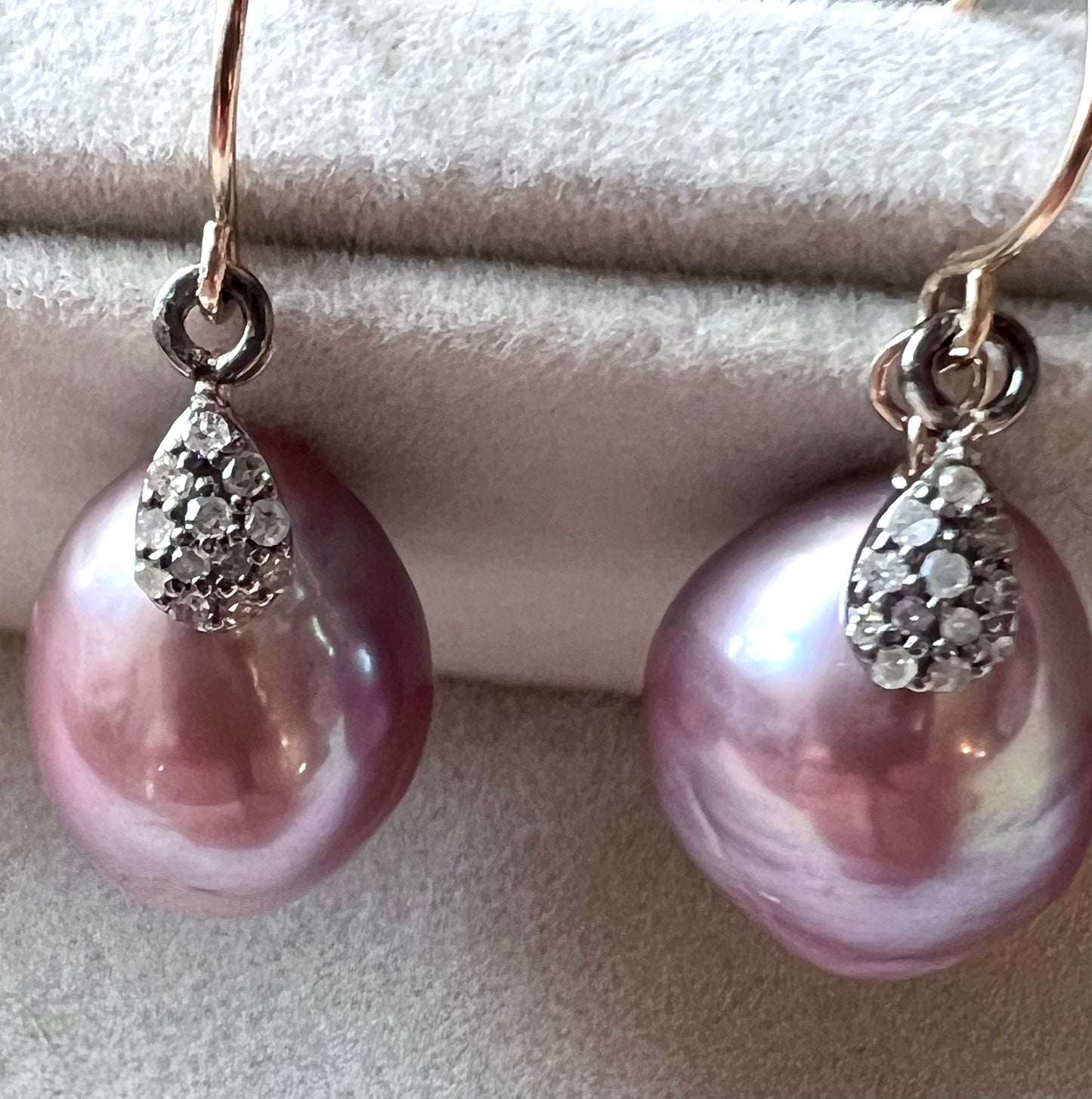 Cultured Pink Pearls & Pavé Diamonds Earrings