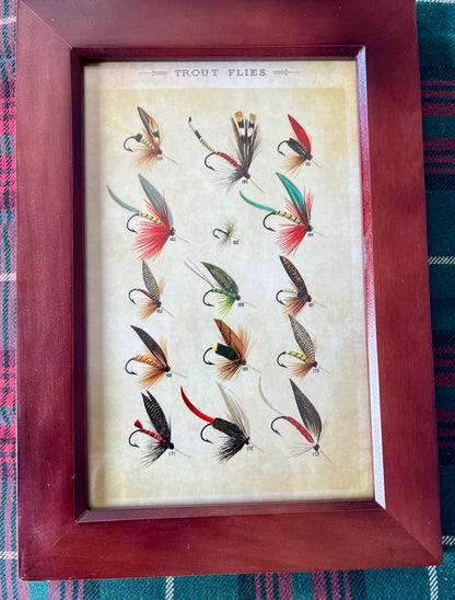 Trout Flies Reproduction Archival-Quality Ink Print Framed Behind Glass