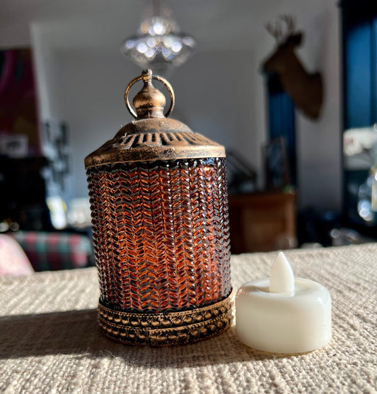 Copper Colored Glass Battery Operated Tealight Cover