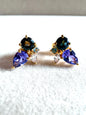 Blue Topaz, Alexandrite, & White Topaz Cluster Earrings