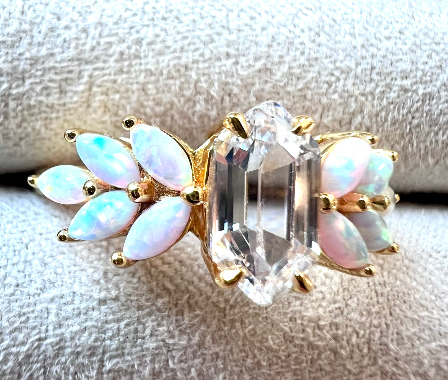Topaz & Pink Ombre Lab Opal Lotus 18kt Gold Vermeil Ring - Size 6