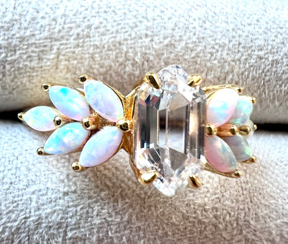 Topaz & Pink Ombre Lab Opal Lotus 18kt Gold Vermeil Ring - Size 6