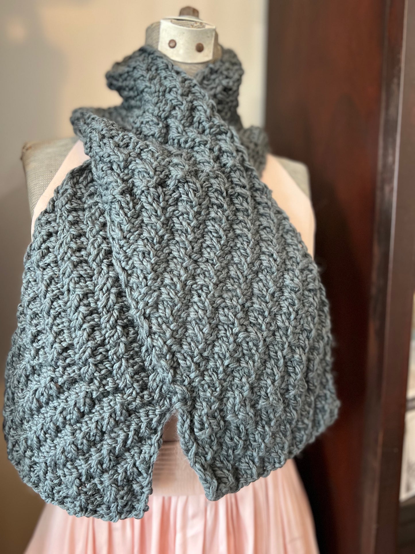 Hand Knit Soft Wool Scarf in Soft Gray