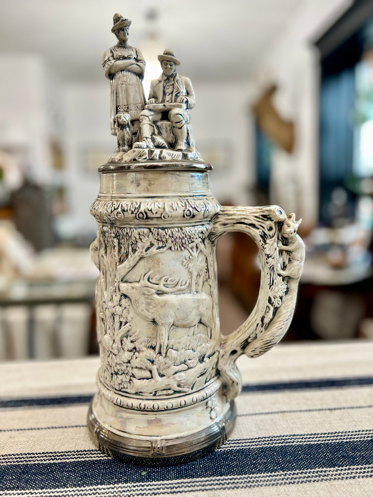 Vintage Large Iridescent White Beer Stein Circa 1970