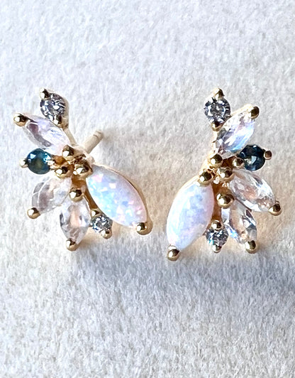 Opal, Rainbow Moonstone & London Blue Topaz 18kt Gold Vermeil Stud Earrings