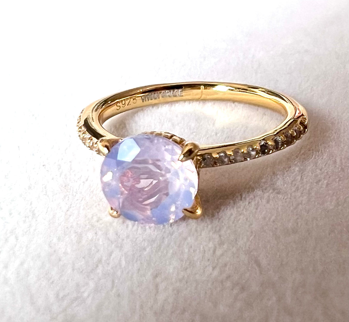 Lavender Quartz & White Topaz 14kt Gold Vermeil Ring, Size 6