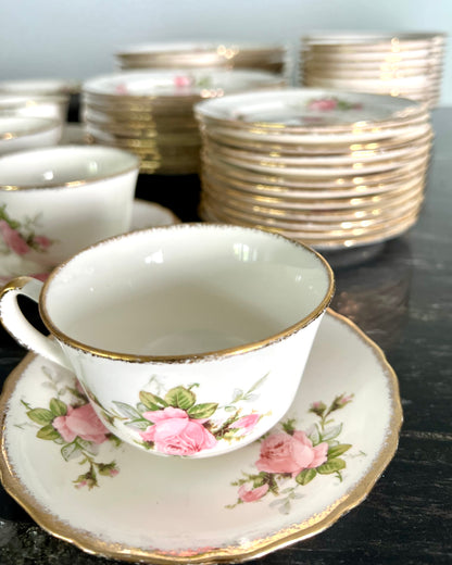 Cannonsburg Pink Rose China with 22KT Gold Trim – 92-Piece Heirloom Set