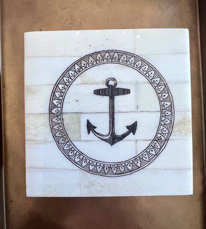 Anchor Reproduction Scrimshaw Ox Bone Box