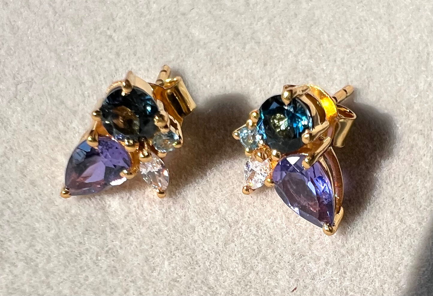 Blue Topaz, Alexandrite, & White Topaz Cluster Earrings