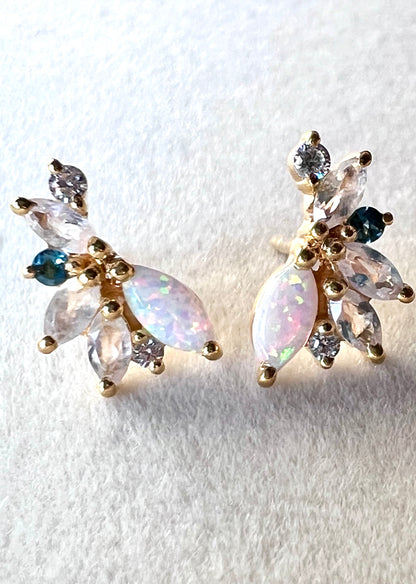 Opal, Rainbow Moonstone & London Blue Topaz 18kt Gold Vermeil Stud Earrings