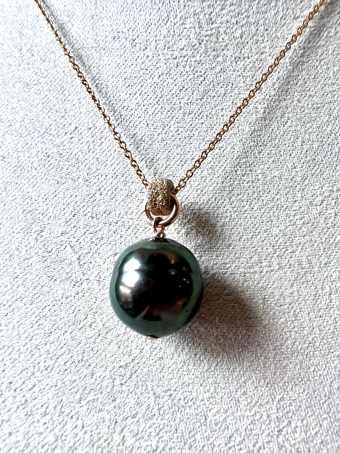 The Kristin Necklace - Gray Green South Sea Freshwater Pearl Necklace & Crystal Roundel on 14K Gold-Filled Chain
