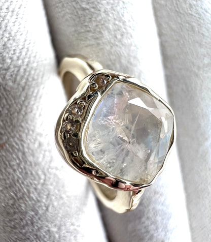 Rainbow Moonstone & White Topaz 14kt Gold Vermeil Ring - Size 5
