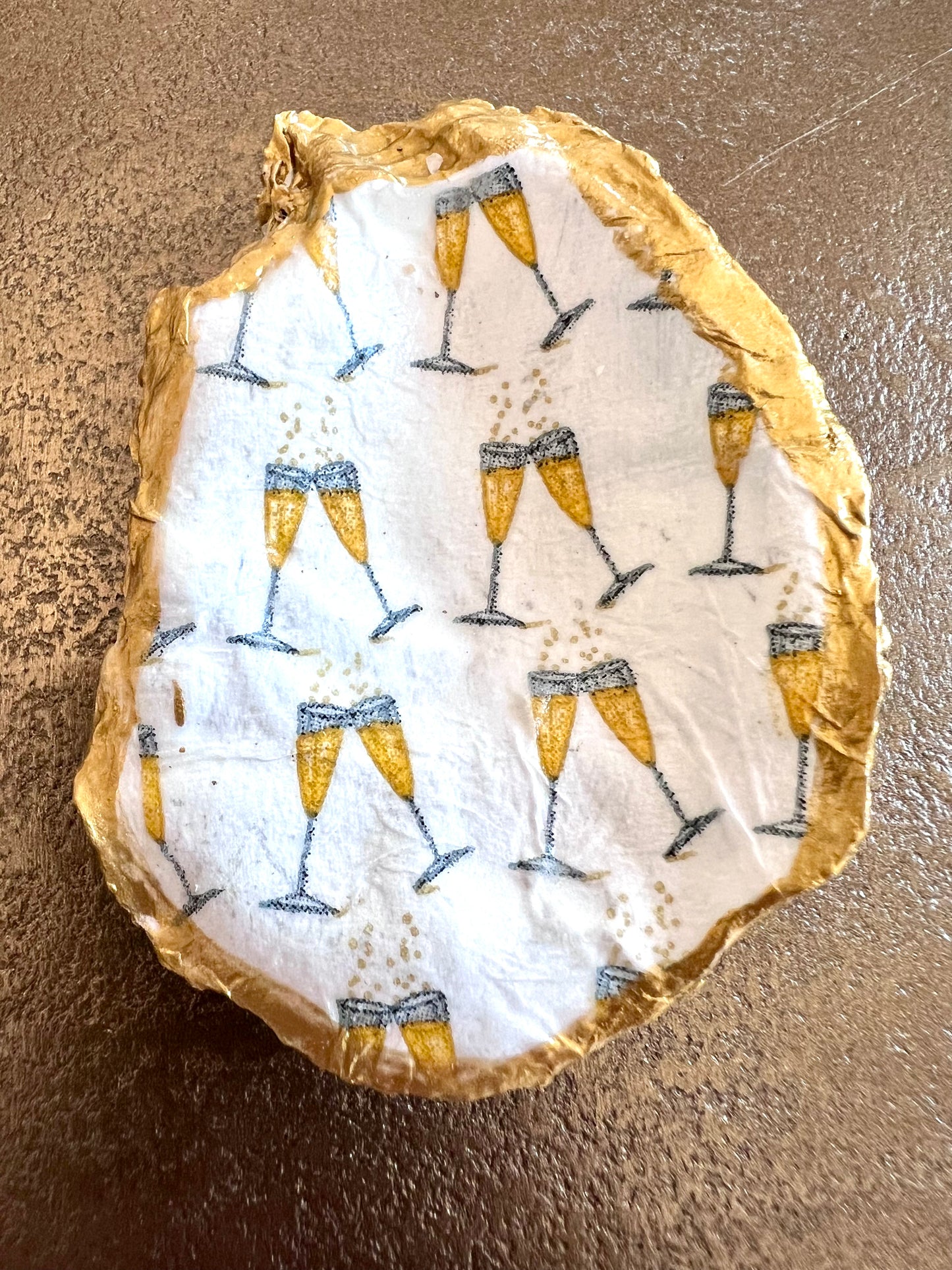 Champagne Cheers - Handmade Decoupaged Oyster Shell